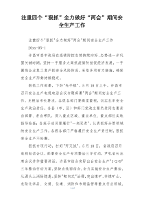 注重四个“狠抓”全力做好“两会”期间安全生产工作