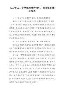 以二十届三中全会精神为指引，夯实组织建设根基