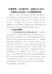区委常委、区纪委书记、监委主任2025年度民主生活会个人对照检查材料