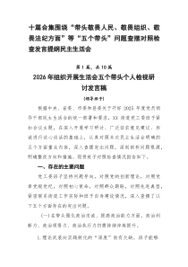 围绕“带头敬畏人民、敬畏组织、敬畏法纪方面”等“五个带头”问题查摆对照检查发言提纲民主生活会10篇