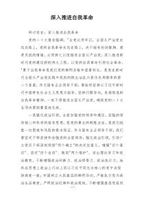 深入推进自我革命