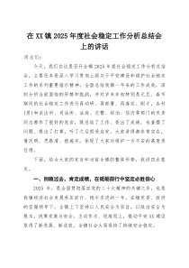 在镇2025年度社会稳定工作分析总结会上的讲话