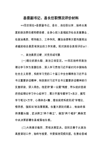任职情况评价材料（县委副书记、县长）