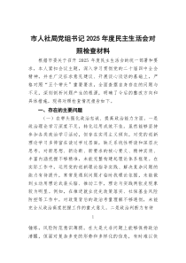 市人社局党组书记2025年度民主生活会对照检查材料