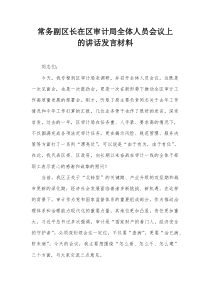常务副区长在区审计局全体人员会议上的讲话发言材料