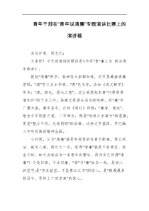 青年干部在青年说清廉专题演讲比赛上的演讲稿