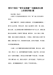 青年干部在“青年说清廉”专题演讲比赛上的演讲稿3篇