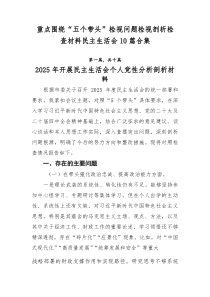 重点围绕“五个带头”检视问题检视剖析检查材料民主生活会10篇合集