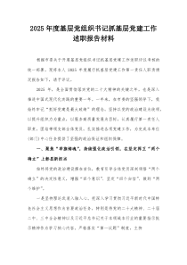 2025年度基层党组织书记抓基层党建工作述职报告材料