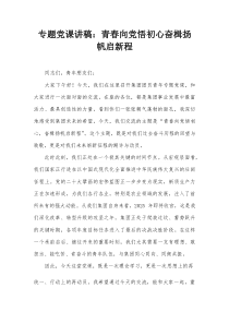 专题党课讲稿：青春向党悟初心 奋楫扬帆启新程