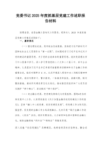 党委书记2025年度抓基层党建工作述职报告材料