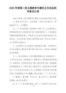 2025年度第二批主题教育专题民主生活会批评意见汇报