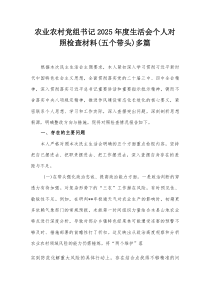 农业农村党组书记2025年度生活会个人对照检查材料(五个带头)多篇