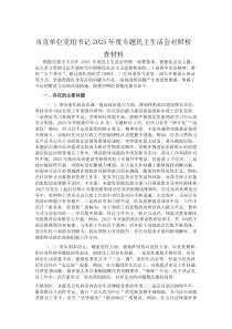 市直单位党组书记2025年度专题民主生活会对照检查材料