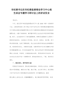 市纪委书记在市纪委监委理论学习中心组生活会专题学习研讨会上的讲话发言
