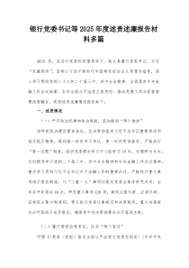 银行党委书记等2025年度述责述廉报告材料多篇