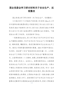 国企党委会学习研讨材料关于安全生产、巡视整改