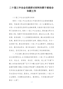 二十届三中全会交流研讨材料妇联干部结合妇联工作