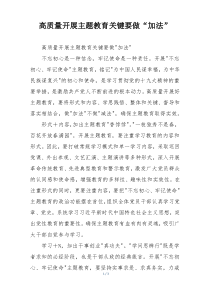 高质量开展主题教育关键要做“加法”