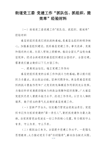 街道党工委 党建工作“抓队伍、抓组织、提效率”经验材料