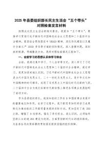 2025年县委组织部长民主生活会“五个带头”对照检查发言材料