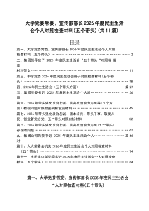 [11篇]大学党委常委、宣传部部长2026年度民主生活会个人对照检查材料（五个带头）_精选