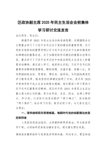 区政协副主席2025年民主生活会会前集体学习研讨交流发言