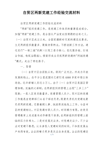 自贸区两新党建工作经验交流材料