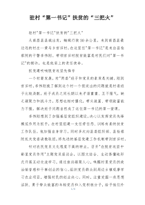 驻村“第一书记”扶贫的“三把火”