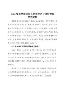 2025年县文旅局局长民主生活会对照检查发言材料