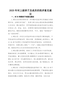 2025年对上级班子及成员的批评意见建议