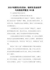 2025年度民主生活会、组织生活会互相批评意见建议300条