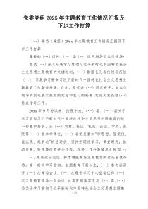 党委党组2025年主题教育工作情况汇报及下步工作打算