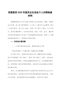 乡镇党委委员2025年度民主生活会个人对照检查材料