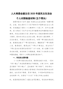 人大常委会副主任2025年度民主生活会个人对照检查材料（五个带头）