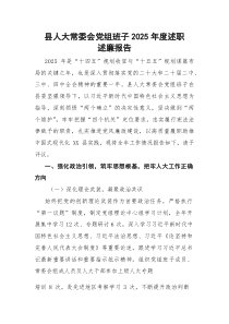 县人大常委会党组班子2025年度述职述廉报告