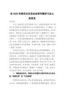 在2025年度民主生活会会前专题学习会上的发言