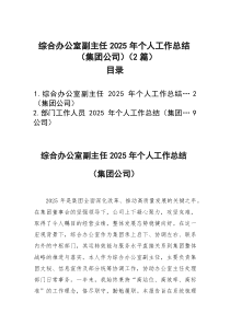综合办公室副主任2025年个人工作总结（集团公司）（2篇）