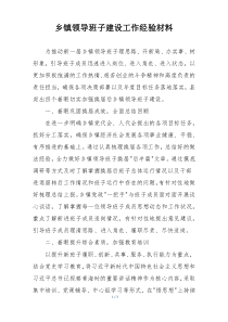 乡镇领导班子建设工作经验材料