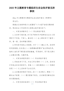 2025年主题教育专题组织生活会批评意见附事例