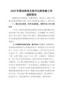 2025年度法院党支部书记抓党建工作述职报告