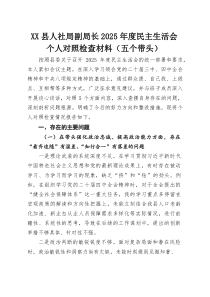 XX县人社局副局长2025年度民主生活会个人对照检查材料（五个带头）