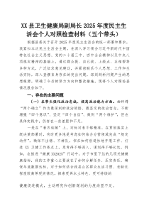 XX县卫生健康局副局长2025年度民主生活会个人对照检查材料（五个带头）