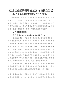 XX县工业经济局局长2025年度民主生活会个人对照检查材料（五个带头）