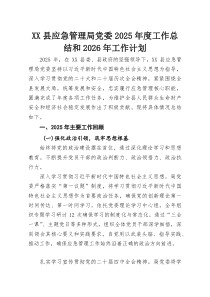 XX县应急管理局党委2025年度工作总结和2026年工作计划
