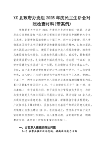 XX县政府办党组2025年度民主生活会对照检查材料（带案例）