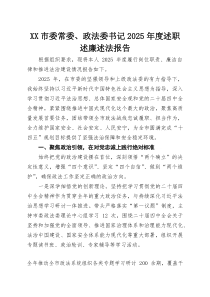 XX市委常委、政法委书记2025年度述职述廉述法报告