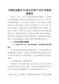 中国农业银行XX县支行班子2025年度述职报告