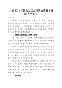 乡长2025年民主生活会对照检查发言材料（五个带头）