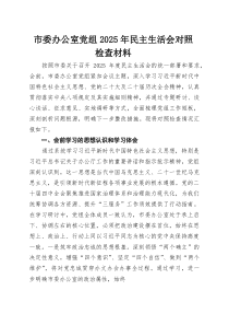 市委办公室党组2025年民主生活会对照检查材料